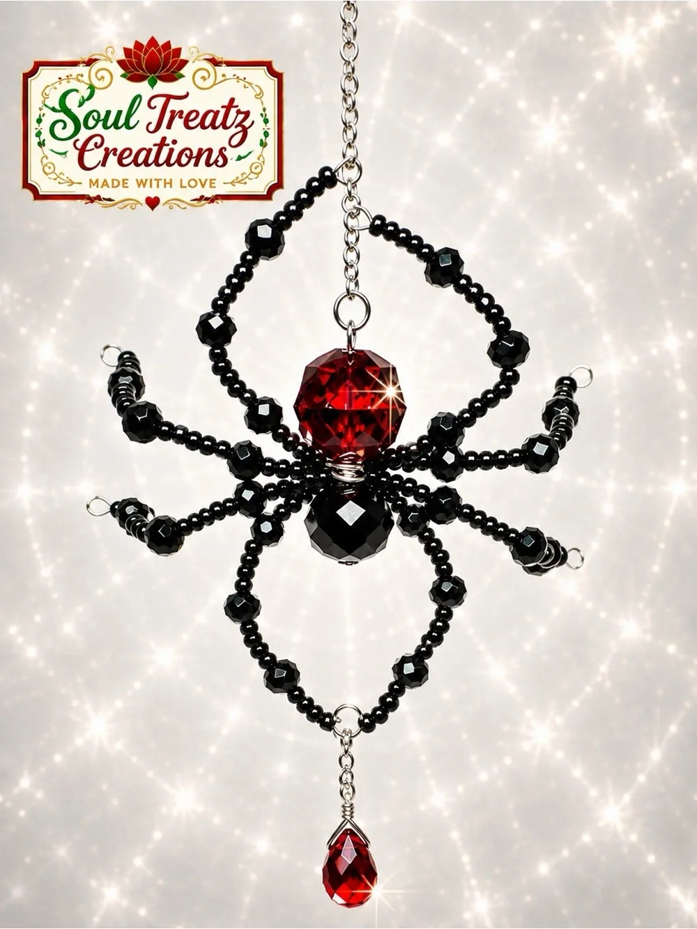 Red & Black Black Widow Crystal Beaded Spider Sun Catcher